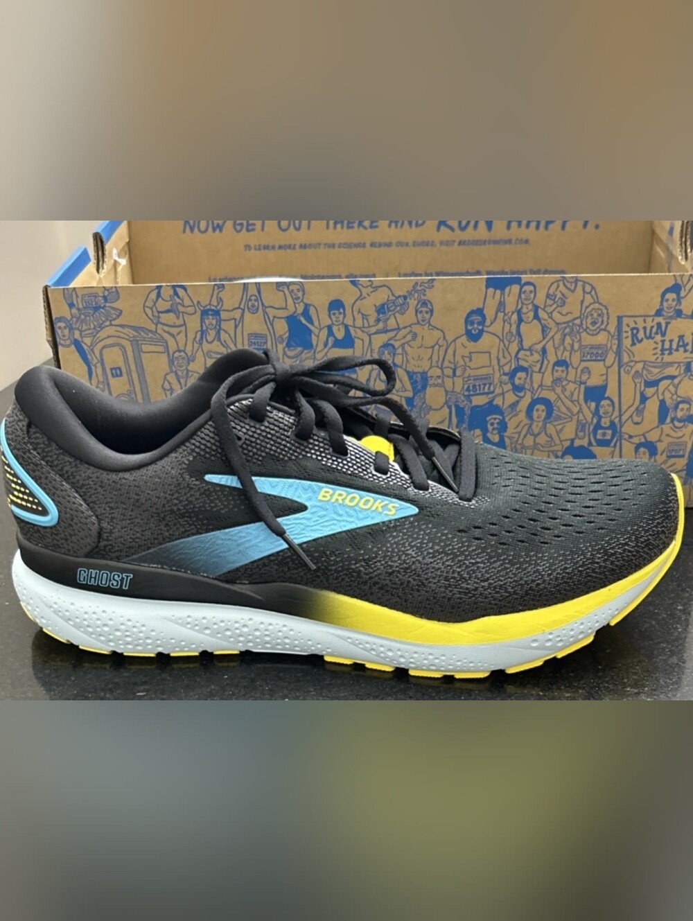 New Brooks Men's Ghost 16 Running Shoe Black Forged Iron/Blue DNA LOFT v3 Size 8